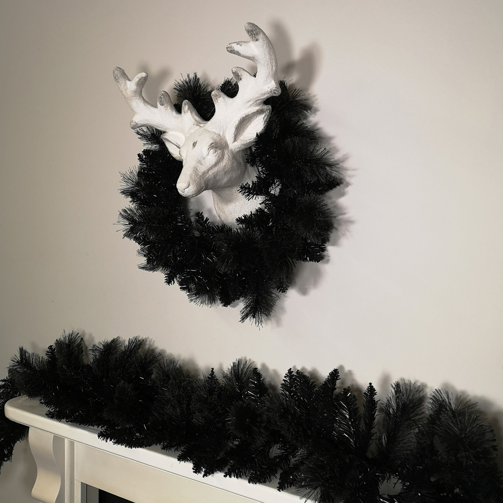 Samuel Alexander Black Plain PVC Tipped Halloween Christmas Wreath Image 6