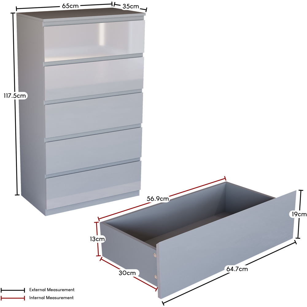 VIDA DESIGNS Glinton 5 Drawer Grey Chest of Drawers Image 9