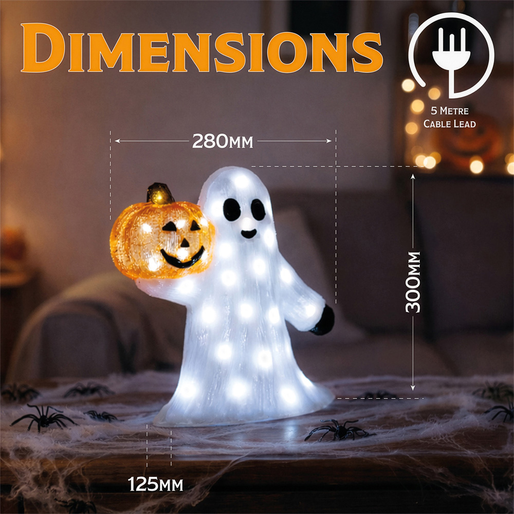 FXLab 50 White LED Pumpkin and Ghost Halloween Decoration 28 x 12.5 x 29.5cm Image 8