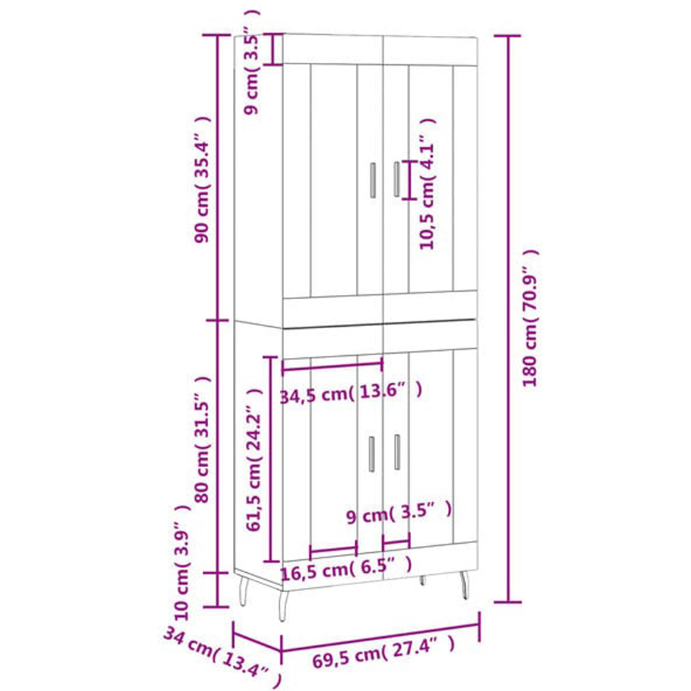 vidaXL 4 Glass Door Sonoma Oak Highboard Image 6