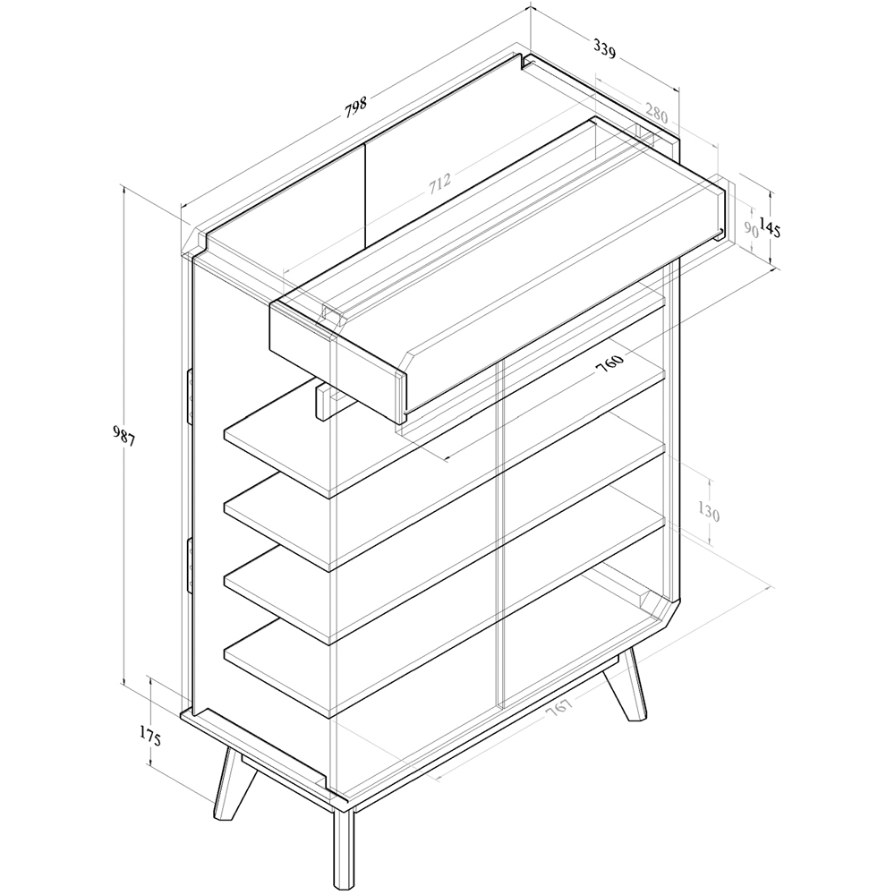 Kudl BR15 Single Drawer 4 Shelf Light Oak Shoe Cupboard Image 5