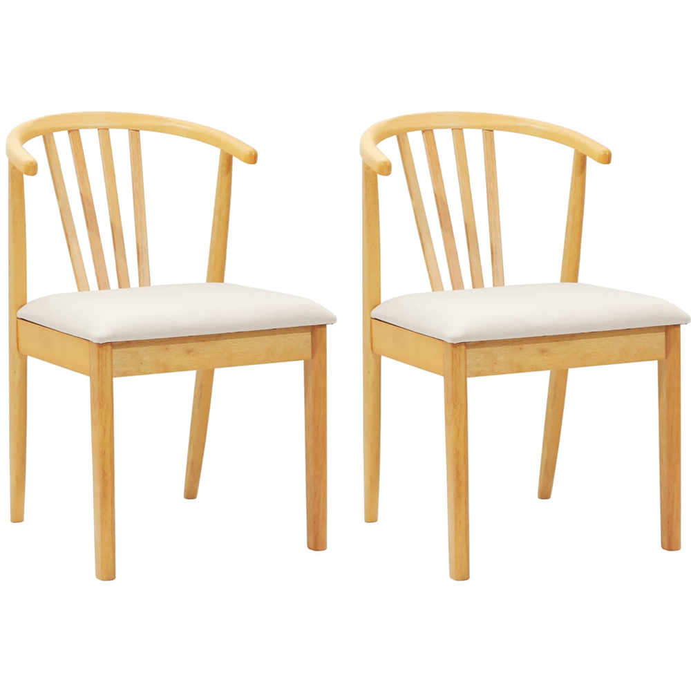 vidaXL Set of 2 Natural Rubberwood Vintage Dining Chairs Image 2