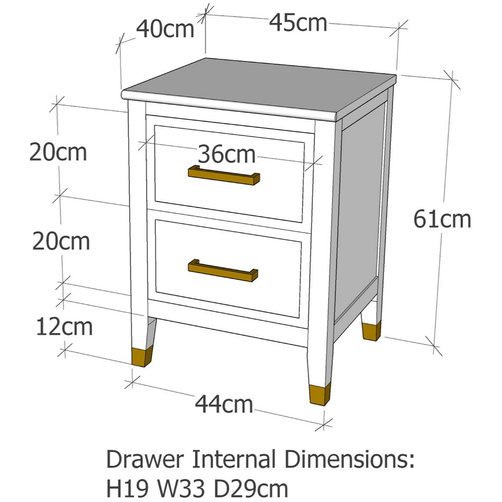 Palazzi 2 Drawer Grey Wide Bedside Table Image 9