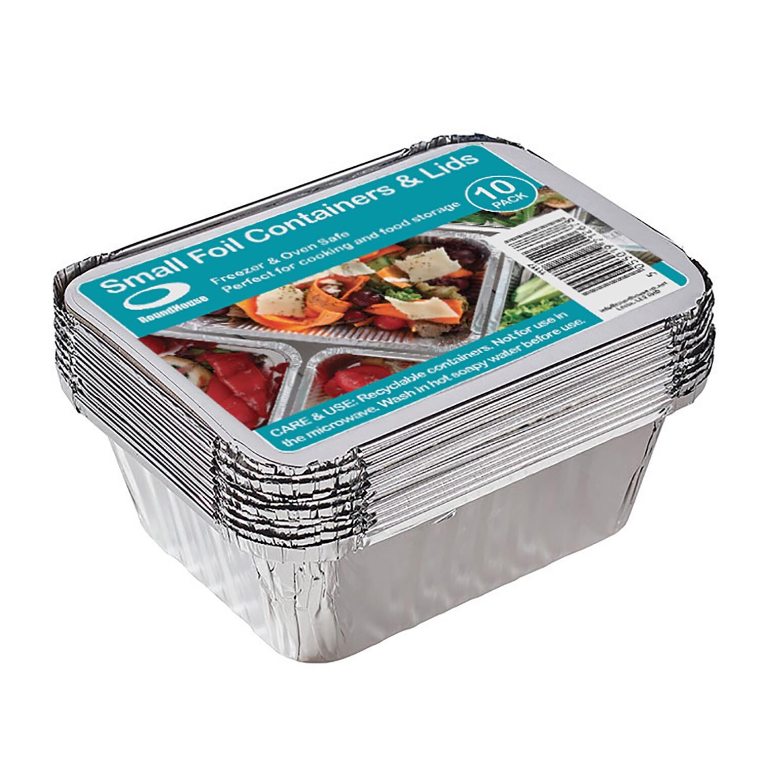 Pack of 10 Small Foil Containers and Lids - Silver Image
