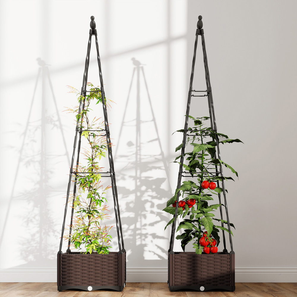 Outsunny Black Plastic Self Watering Raised Planter with Trellis and Drainage Holes 175 x 40 x 40cm Image 3