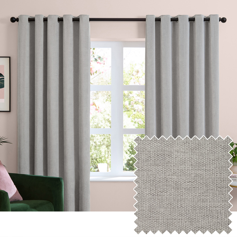 Furn Silver Soft Chenille Blackout Eyelet Curtains 168 x 229cm Image 5