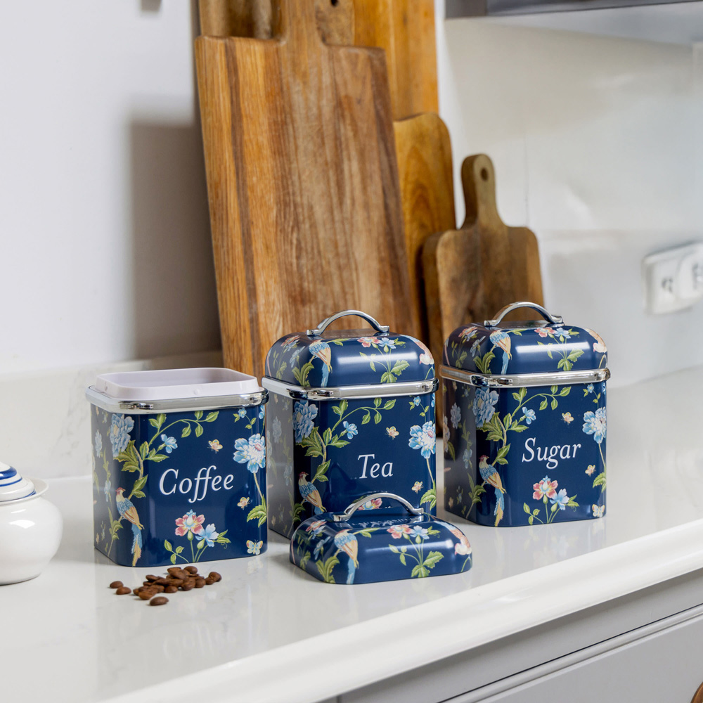Laura Ashley Navy Floral 3 Piece Kitchen Canister Set Image 2