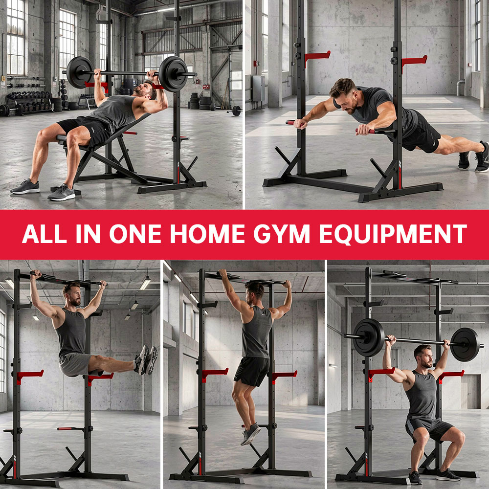 Rattrix Black Adjustable Squat Rack Power Rack with Pull Up Bar and Spotter Arms Image 6
