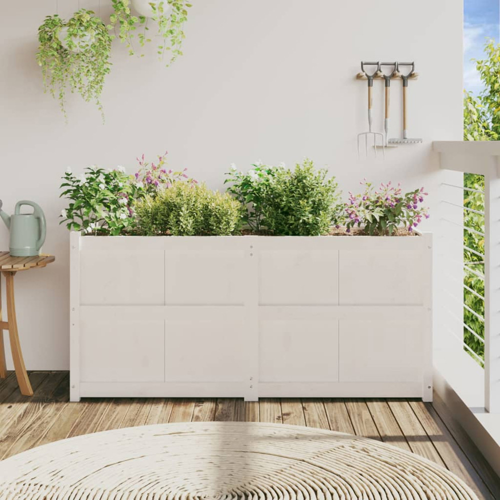 vidaXL White Pine Wood Raised Garden Bed 70 x 150 x 50cm Image 2