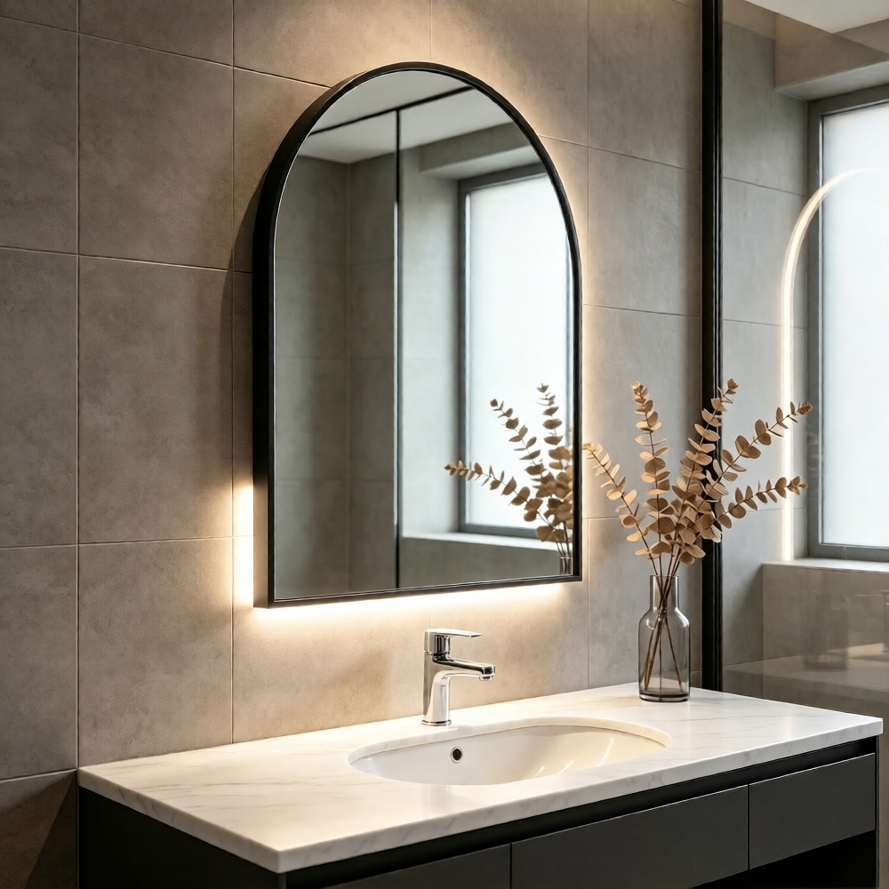 Living and Home Black Arched Aluminium Framed HD Float Glass Bathroom Mirror 40 x 60cm Image 7