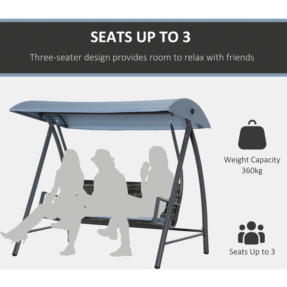 Outsunny 3 Seater Mixed Grey Rattan Swing Chair with Canopy Image 5