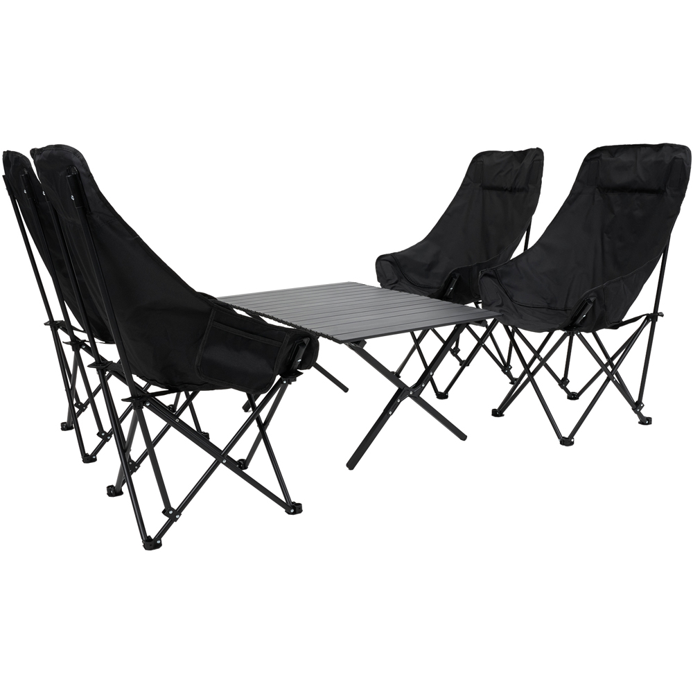 Living and Home 4 Seater Black Foldable High Back Camping Table and Chair Set Image 1