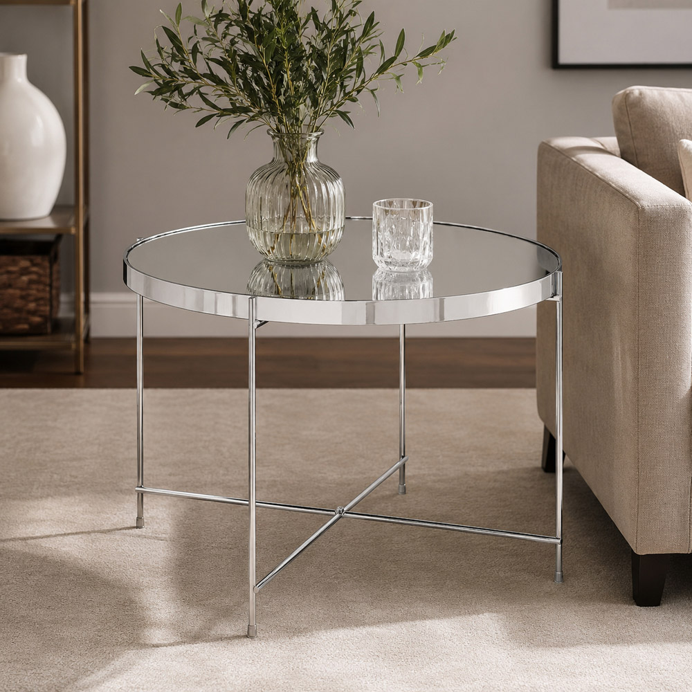 Premier Housewares Allure Silver Round Large Side Table with Mirrored Top Image 3
