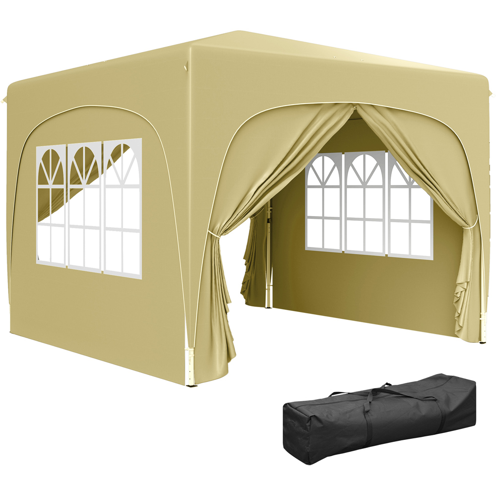 Outsunny 3 x 3m Sand UPF50+ Pop Up Gazebo with Sides and Carry Bag Image 2