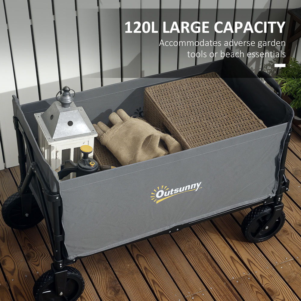 Outsunny 120L Grey Folding Collapsible Wagon with Adjustable Handle Image 4