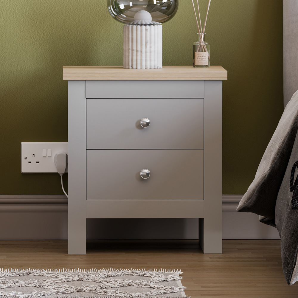 Vida Designs Arlington 2 Drawer Grey Bedside Table Image 6