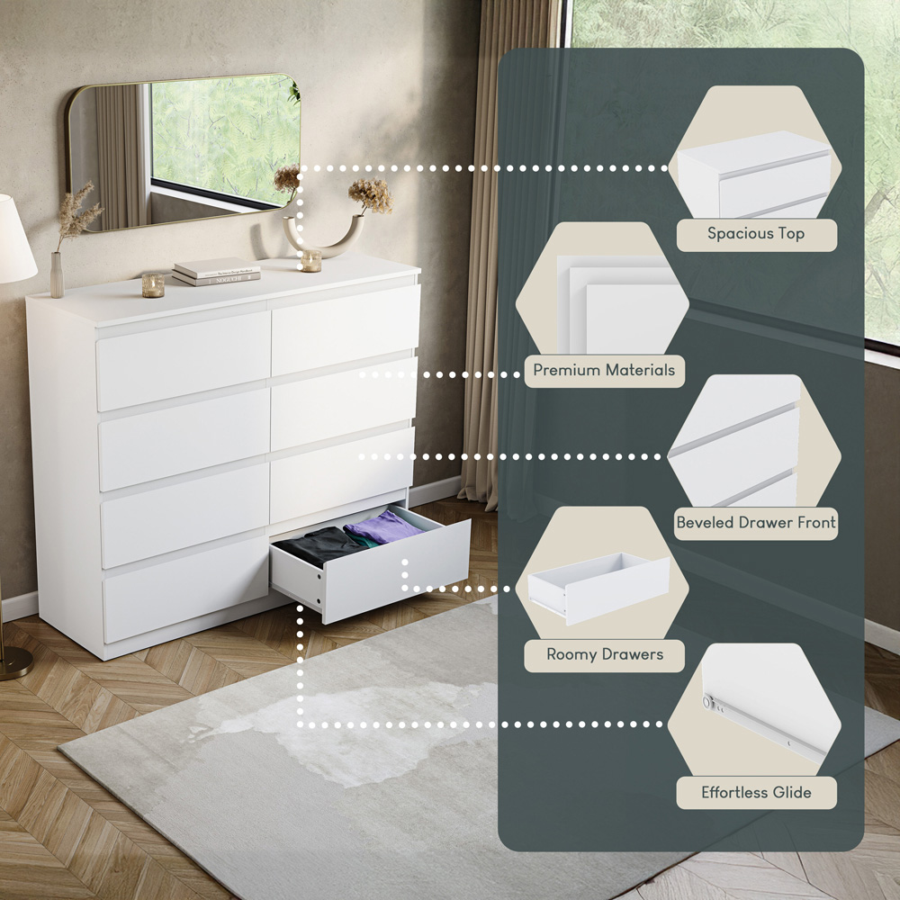 VIDA DESIGNS Denver 8 Drawer White Chest of Drawers Image 7