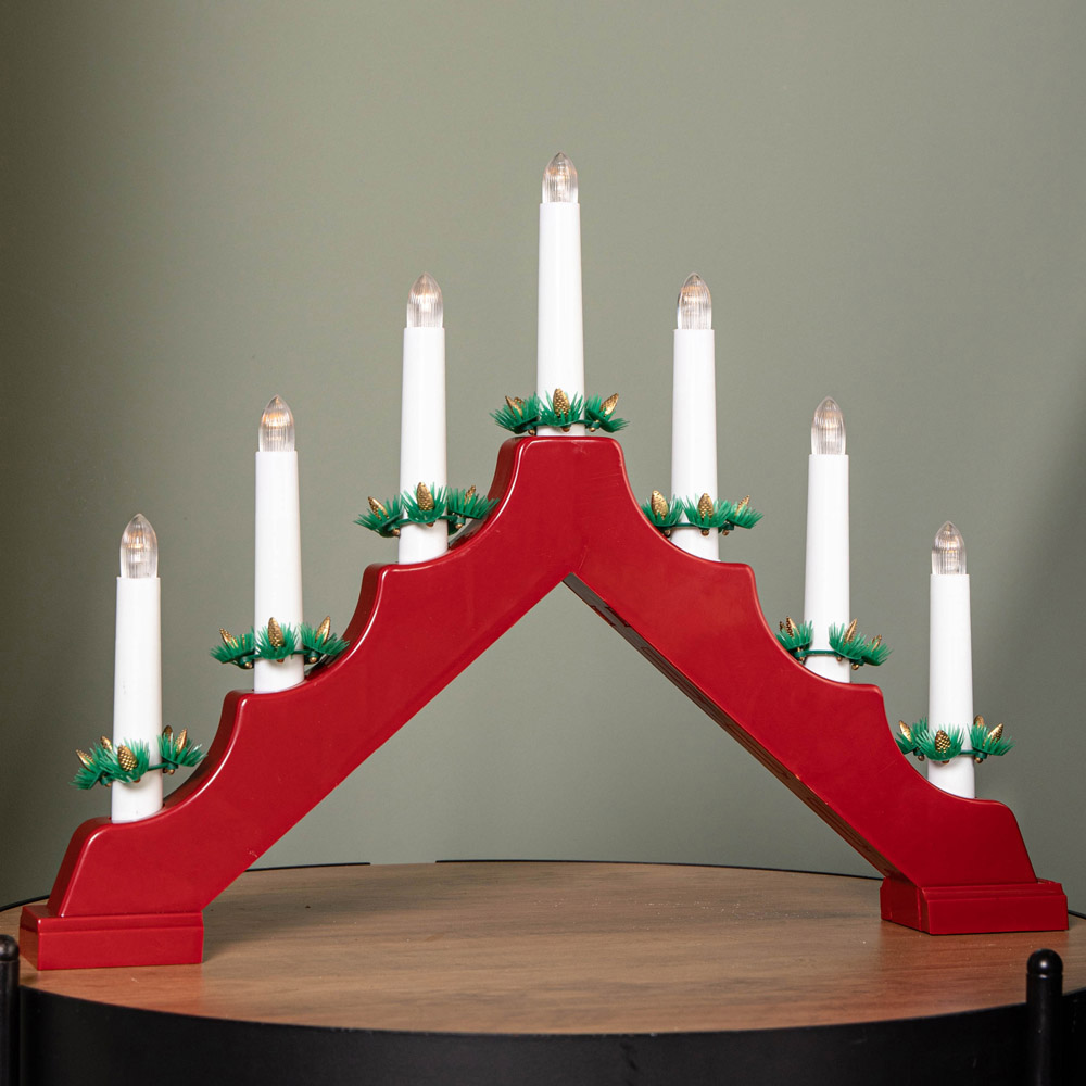 Samuel Alexander Light Up Red Wooden Christmas Candle Bridge Image 5