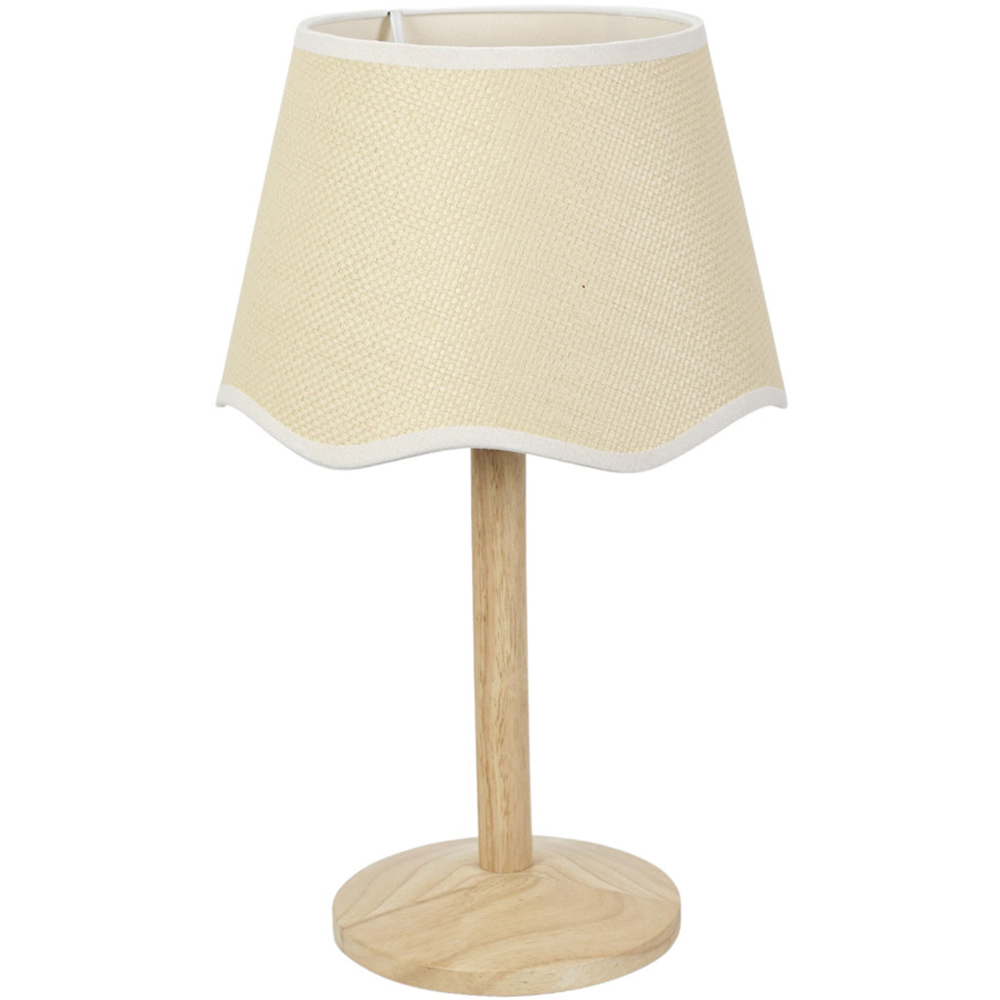 ValueLights Triston Scallop White Edge Shade Natural Light Wood Stem LED Table Lamp Image 1