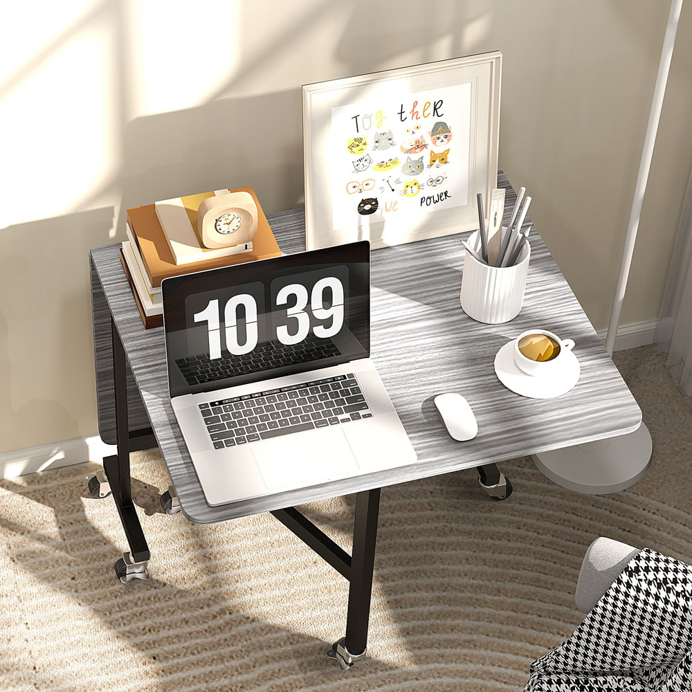 HOMCOM 6 Seater Grey Drop Leaf Mobile Dining Table Image 8