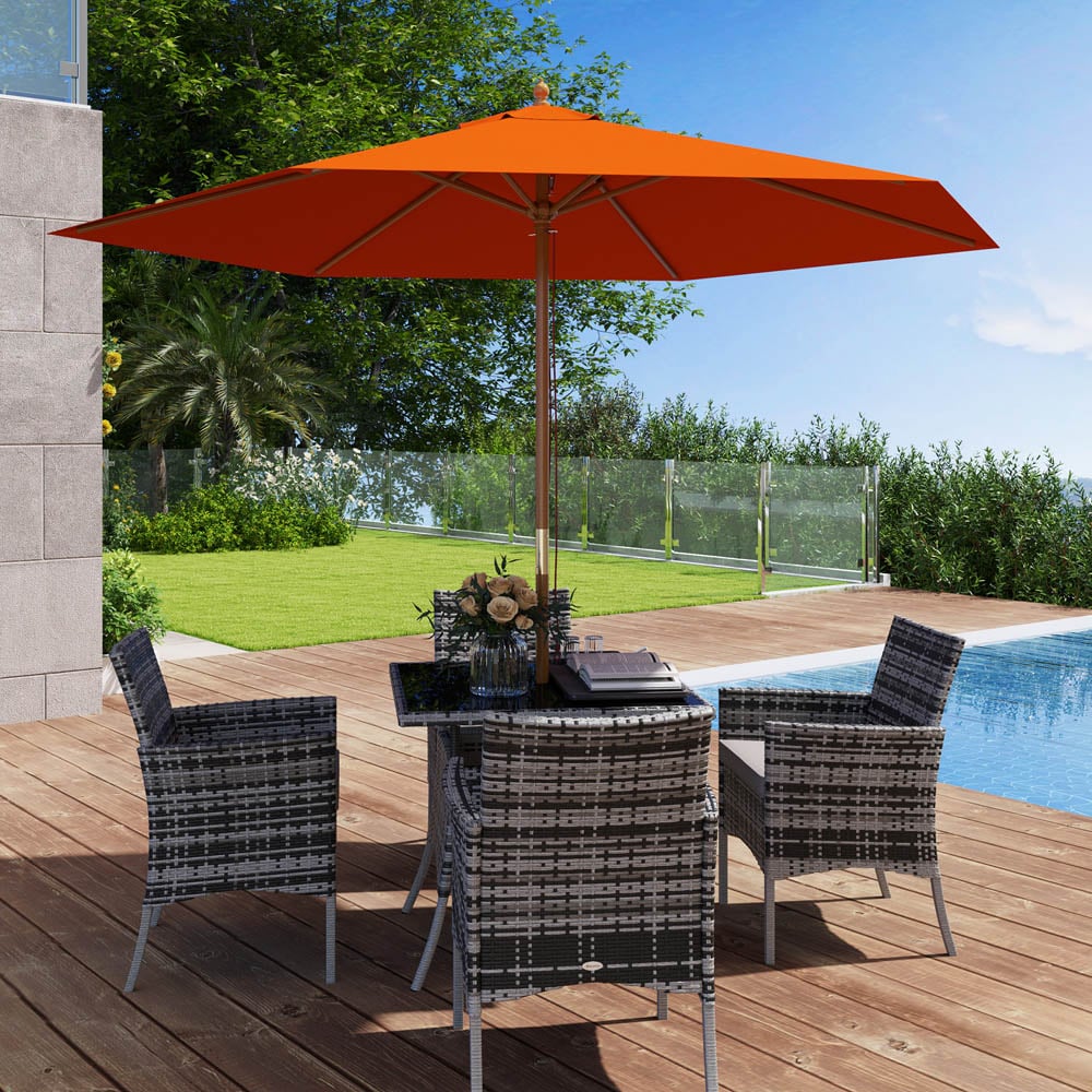 Outsunny Orange Wood Garden Sun Shade Parasol 2.5m Image 3