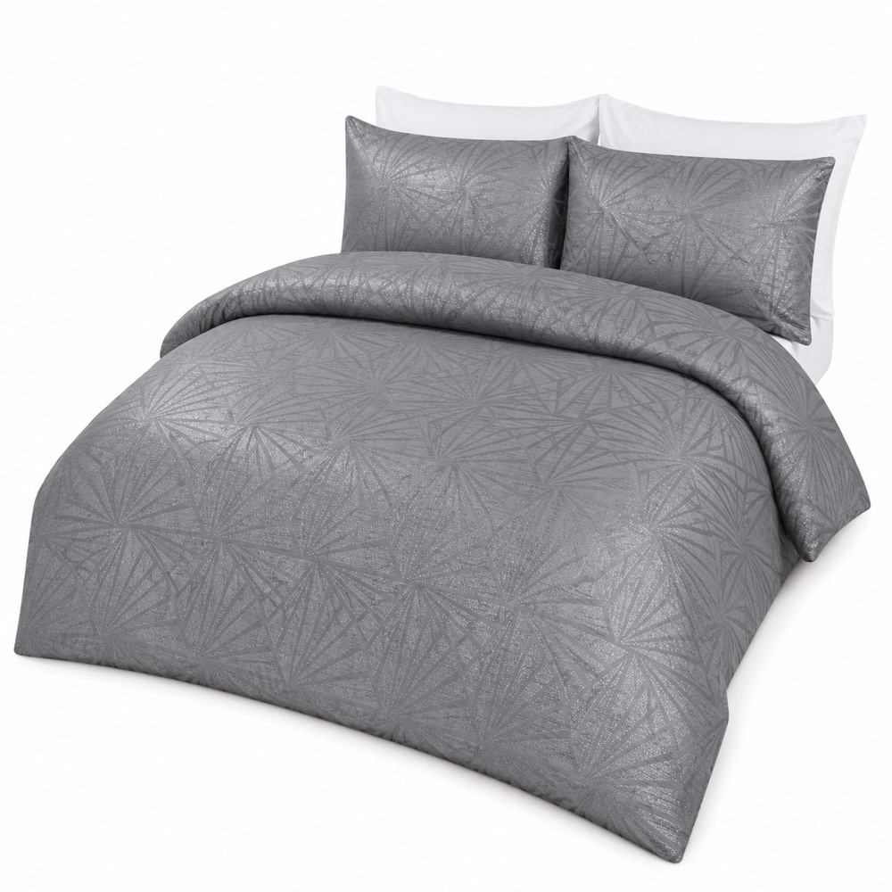Smart Living Double Silver Lurex Jacquard Geometric Duvet Cover Set Image 2