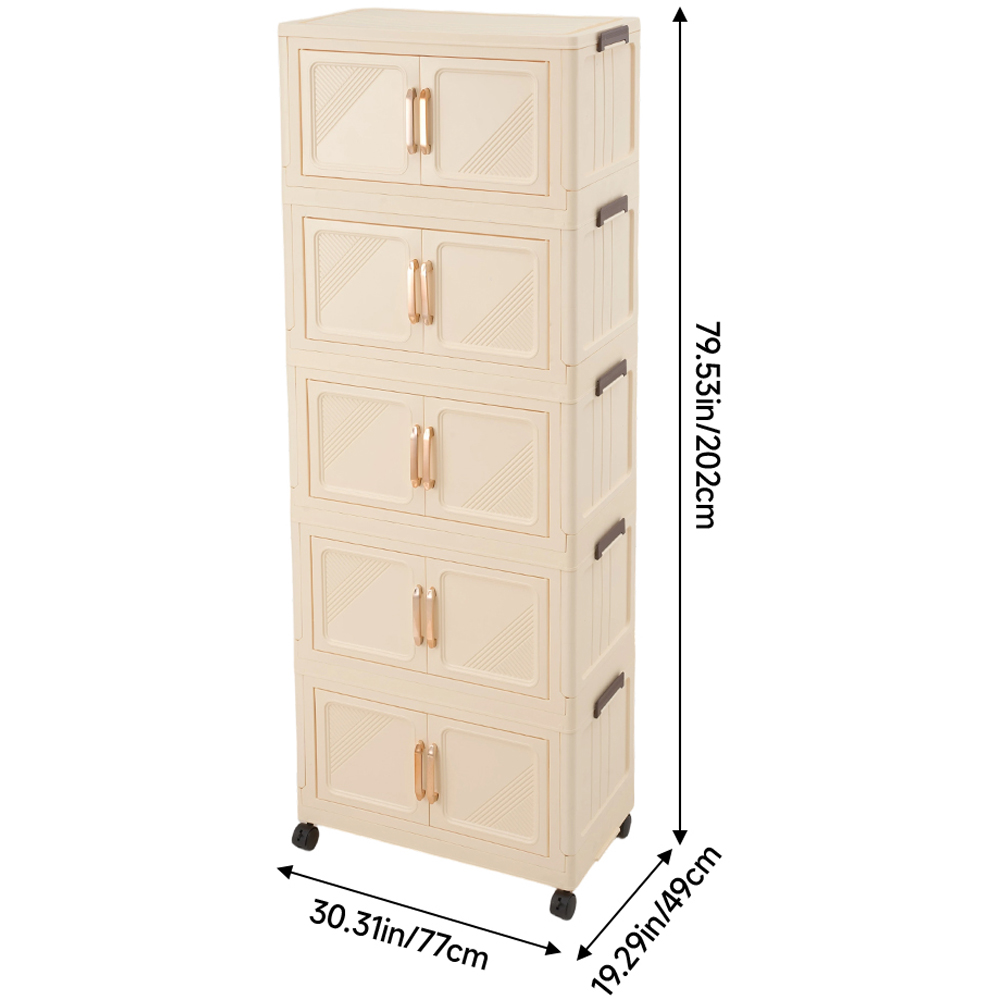 Living and Home 5-Tier Cream Foldable Storage Cabinet with Castors Image 8