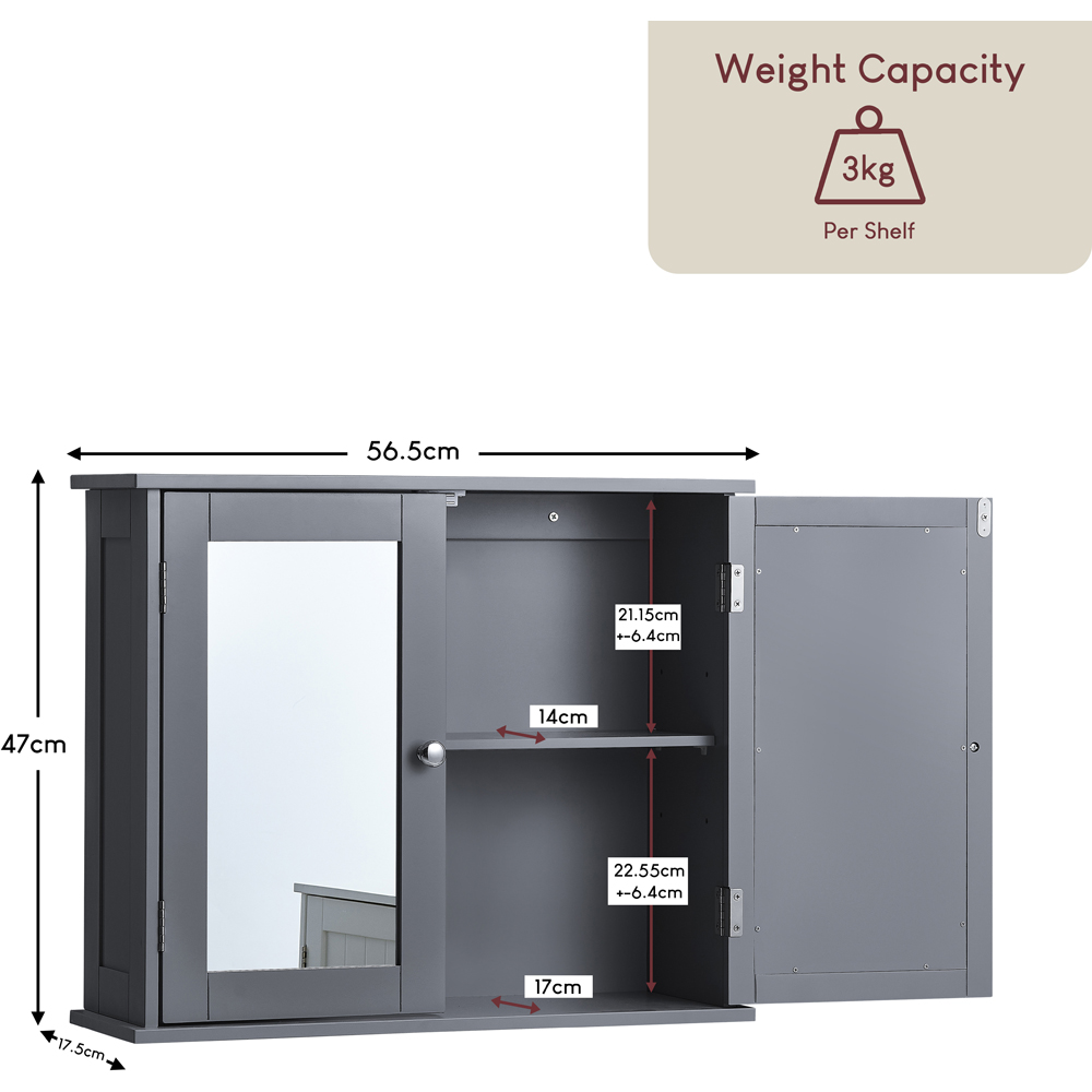 BATH VIDA Priano 2 Mirrored Door Grey Wall Mounted Bathroom Cabinet Image 9