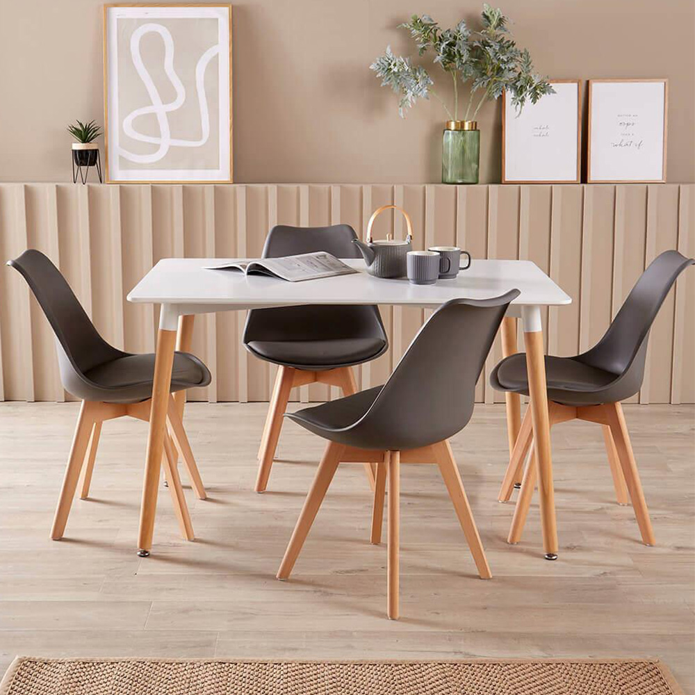 Home Source Braga 4 Seater White Dining Table with Grey Lisbon Chairs Image 1