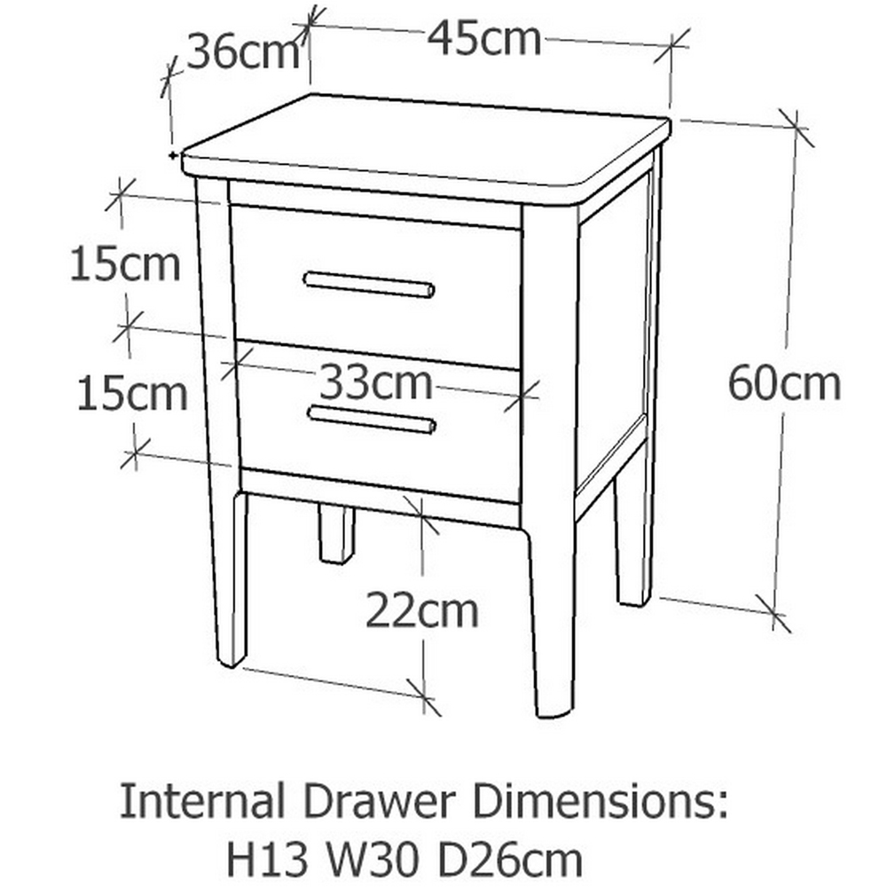 Carbini 2 Drawer Waxed Bedside Table Image 9