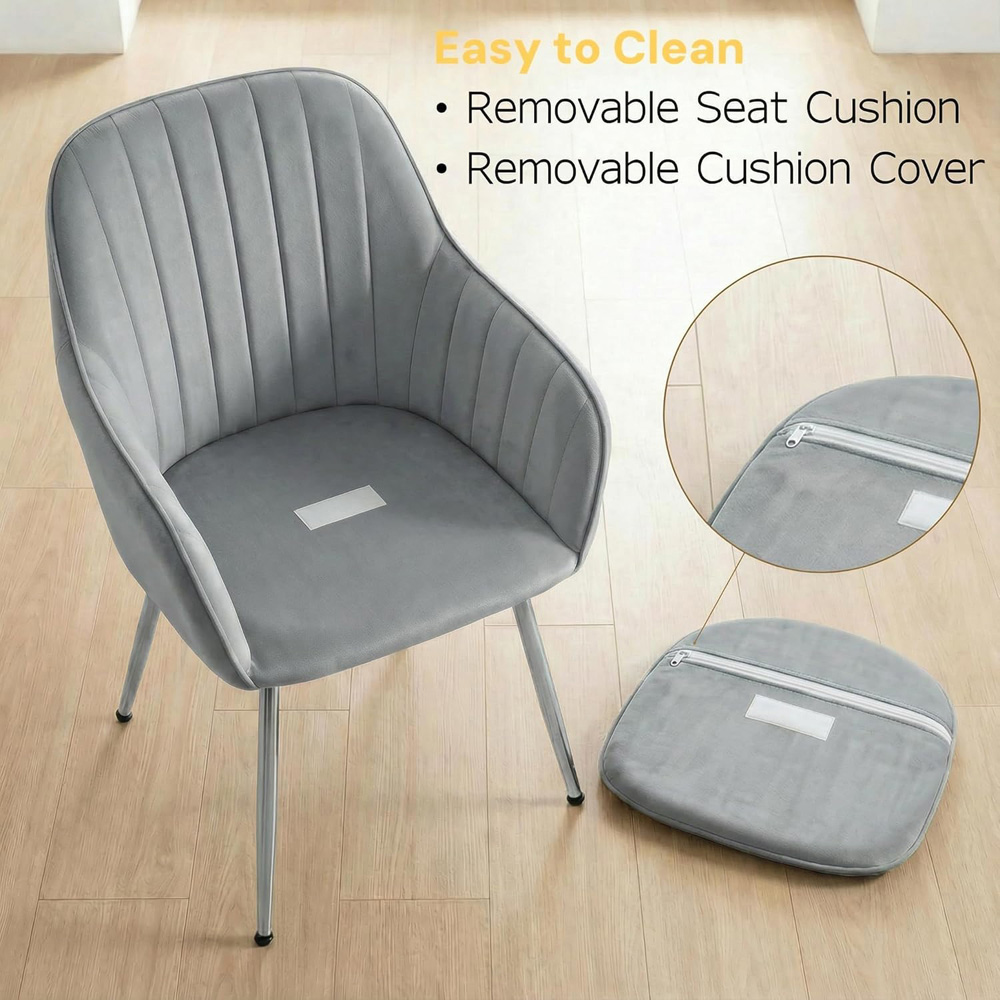 Alivio Set of 2 Grey Velvet Upholstered Dining Chairs Image 8
