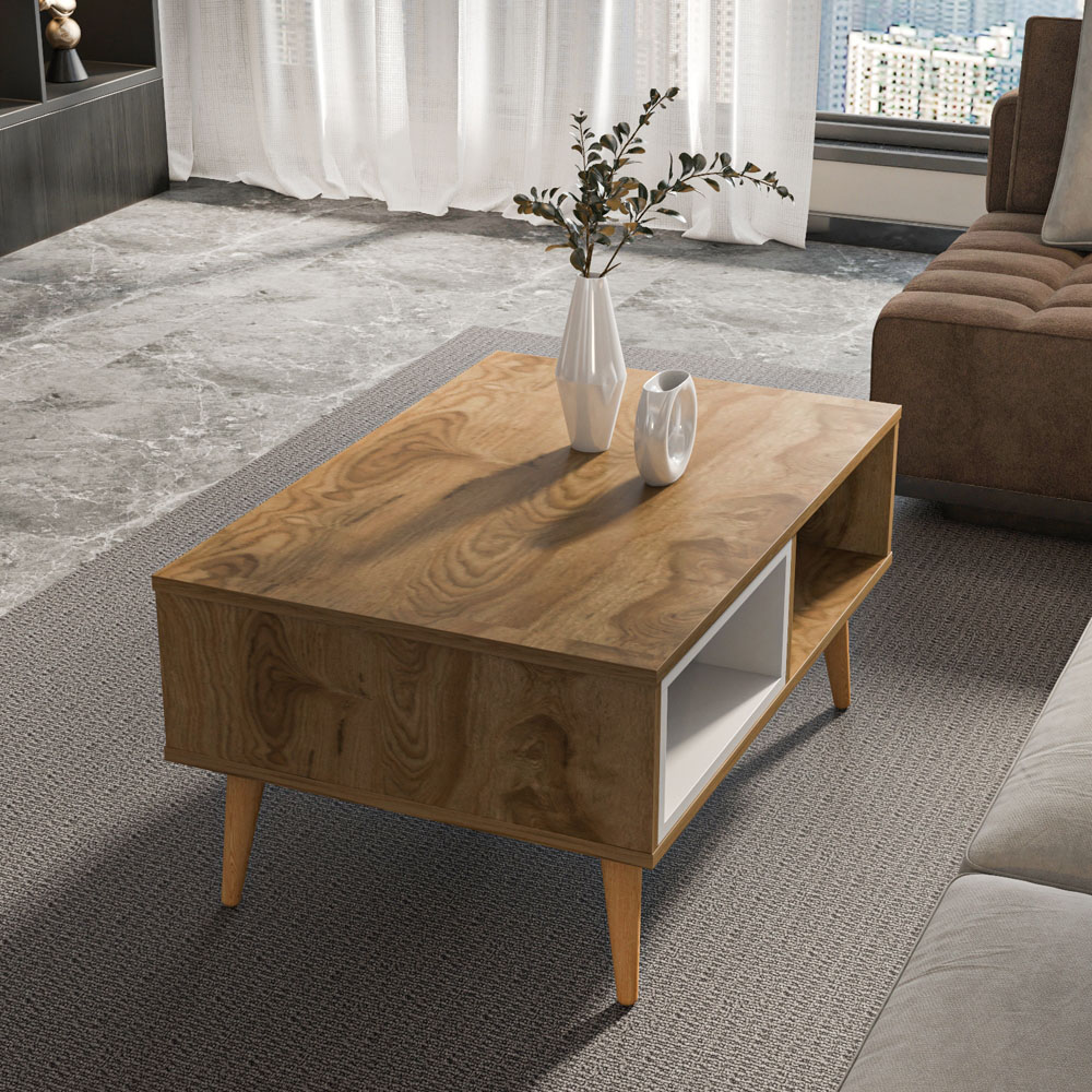 Decorotika Oberon 2 Shelf Oud and White Coffee Table Image 7