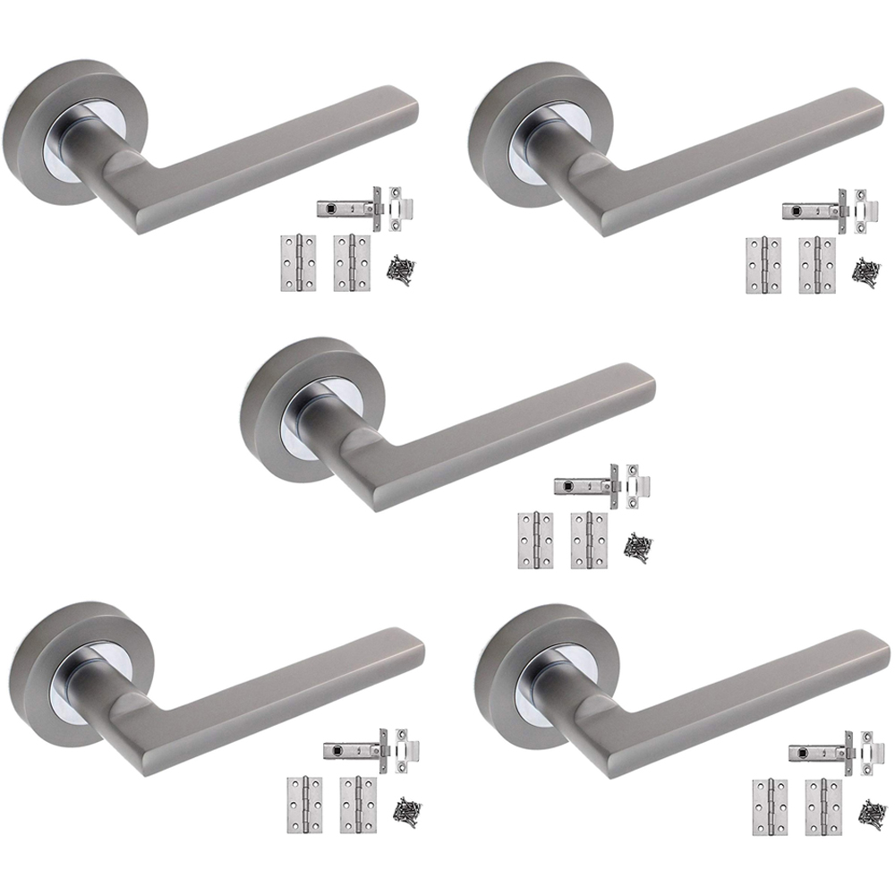 Golden Grace Duo Chrome Leon Door Handle 5 Pack Image 1