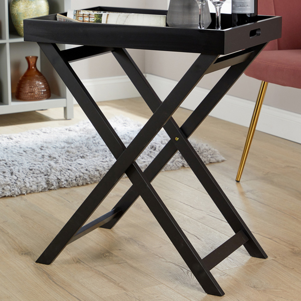 Home Source Alpine Black Portable Butlers Tray Table Image 1