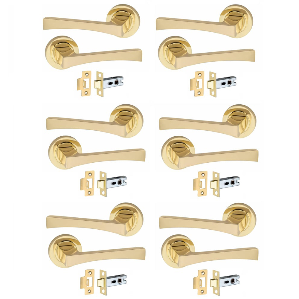 Golden Grace Electro Brass Wave Door Handles Set 52mm 6 Pack Image 1