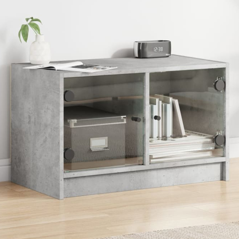 vidaXL 2 Glass Door Concrete Grey TV Cabinet Image 1