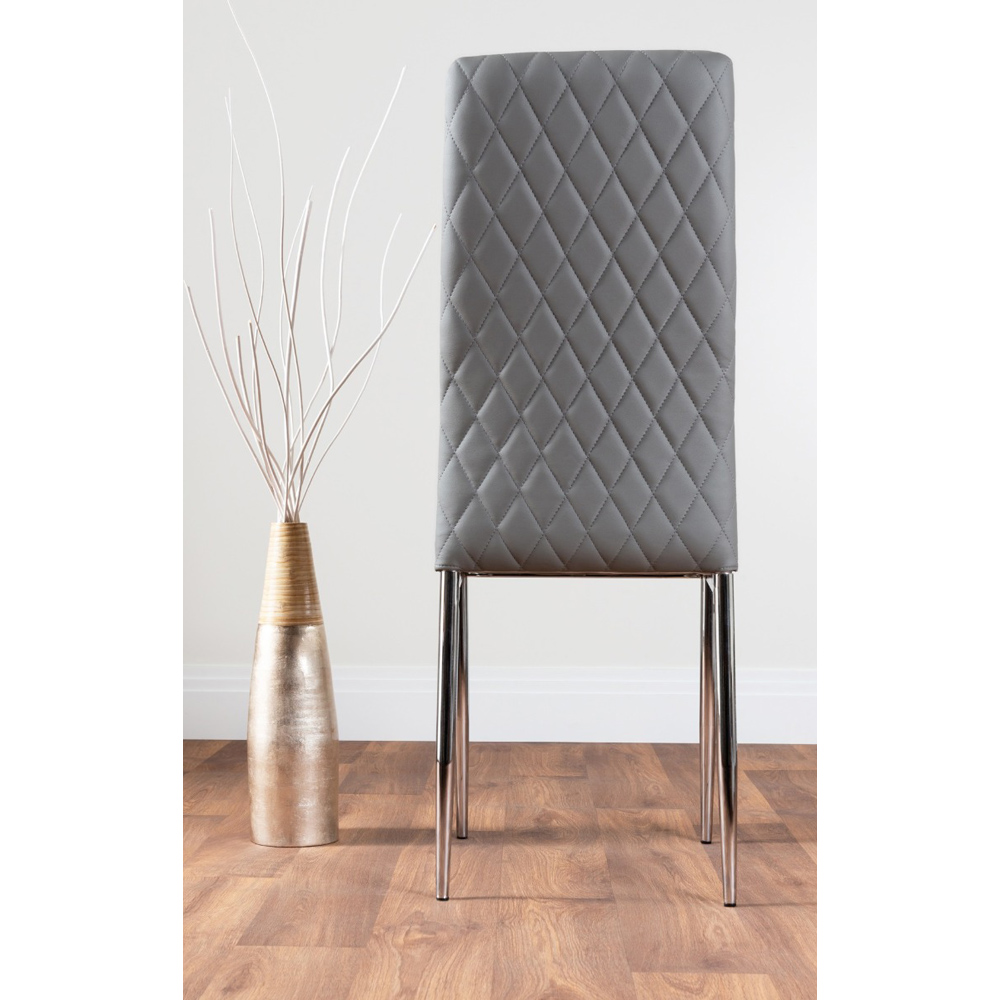 Furniturebox Valera Set of 6 Grey and Chrome Faux Leather Dining Chair Image 4