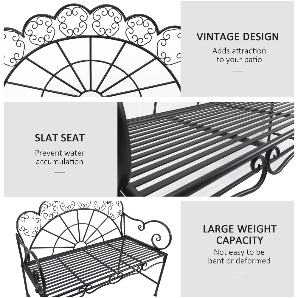 Outsunny 2 Seater Black Metal Garden Loveseat Bench Image 7