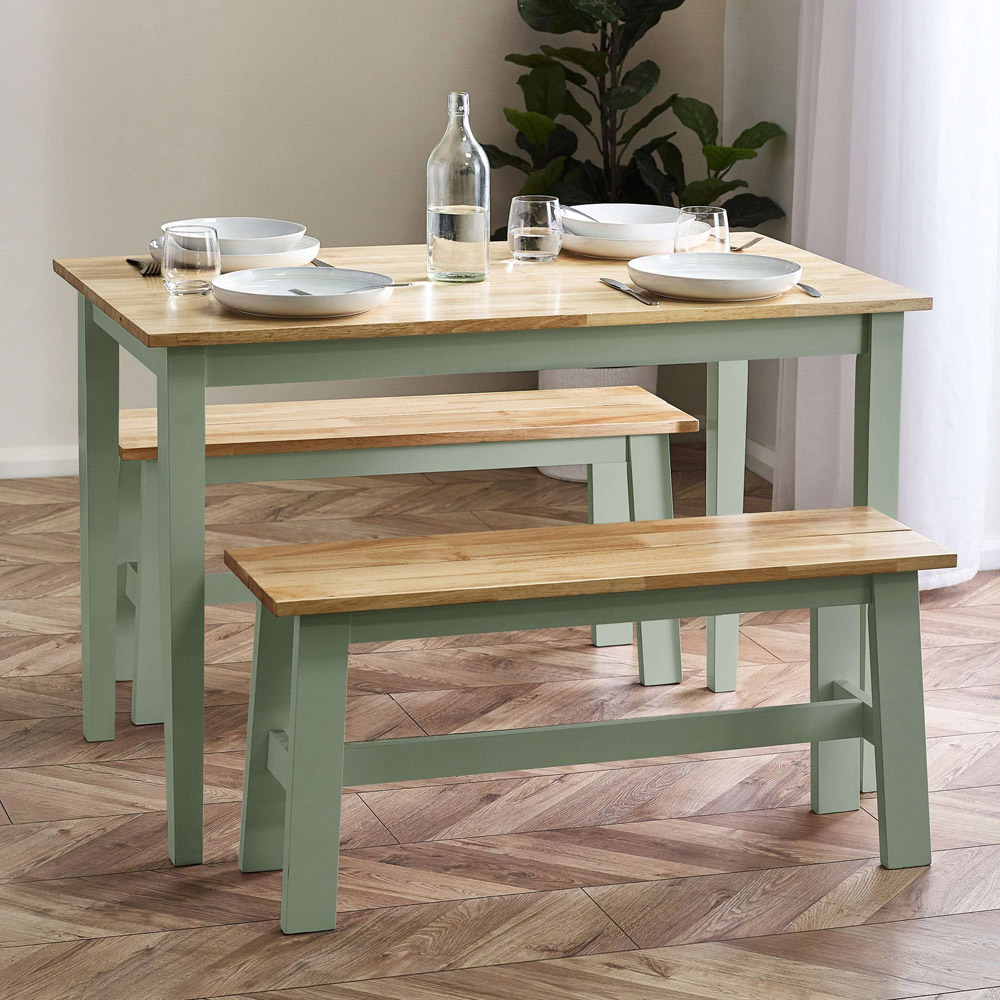 Julian Bowen Linwood Sage Green and Natural Dining Bench 95cm Image 1