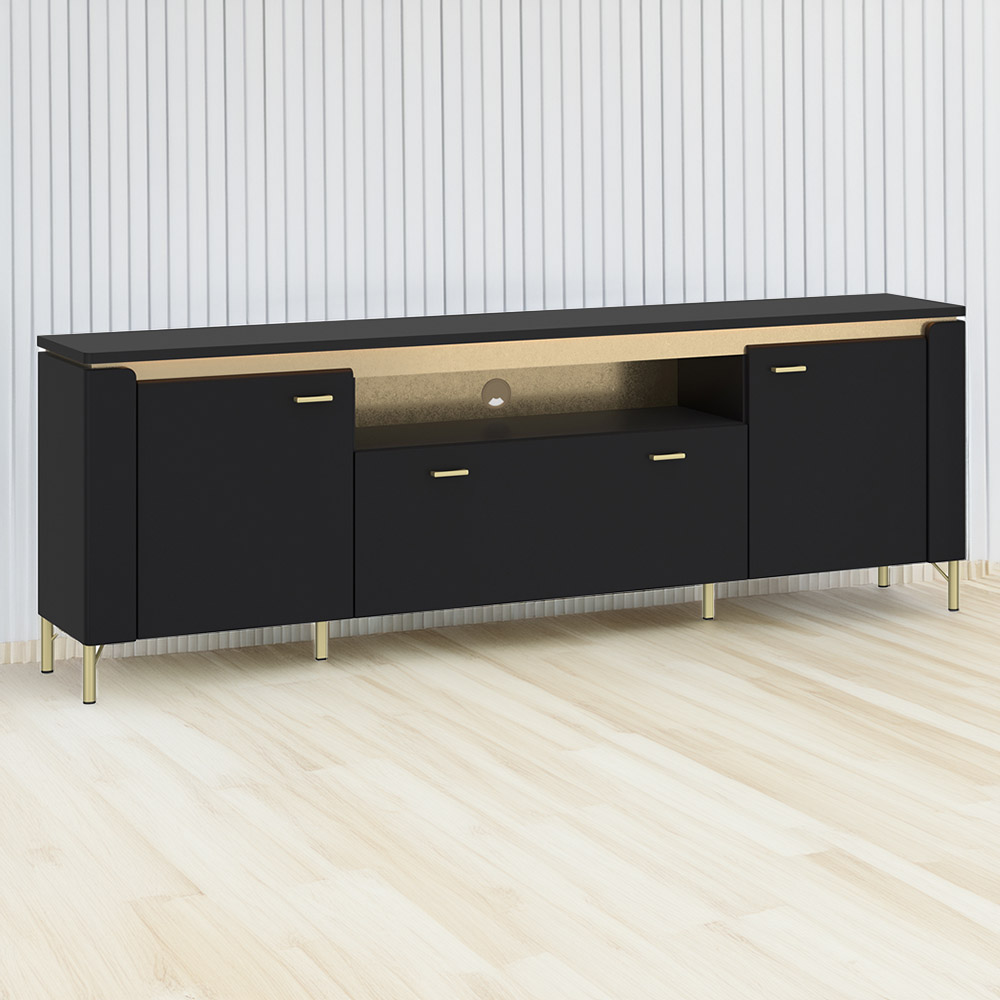 Furniture To Go Genoa 2 Door Single Drawer Black TV Cabinet Image 1