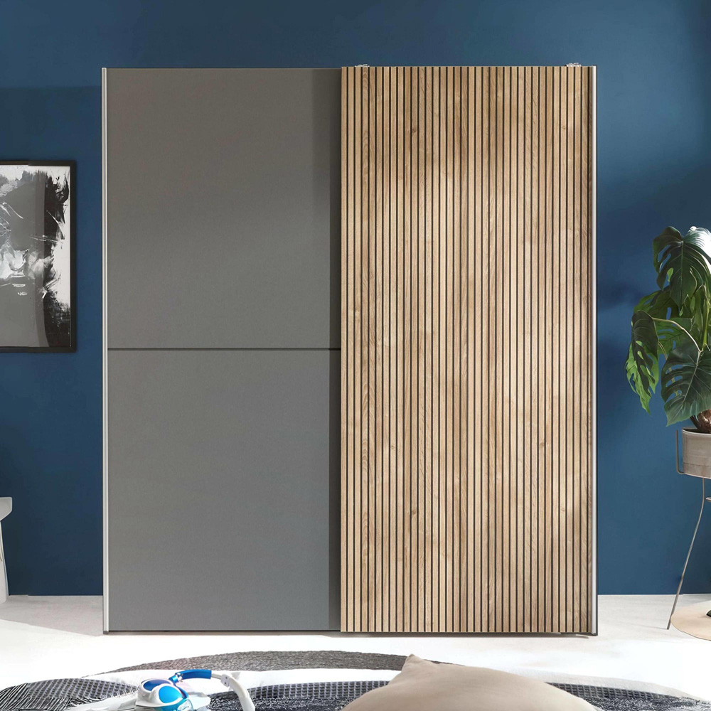 Julian Bowen Berno 2 Door Light Oak and Dark Grey Sliding Wardrobe Image 7