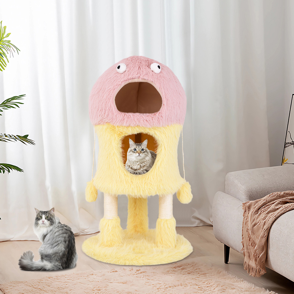Costway Yellow Monster Themed Cat Tower with 2 Private Condos 93cm Image 2