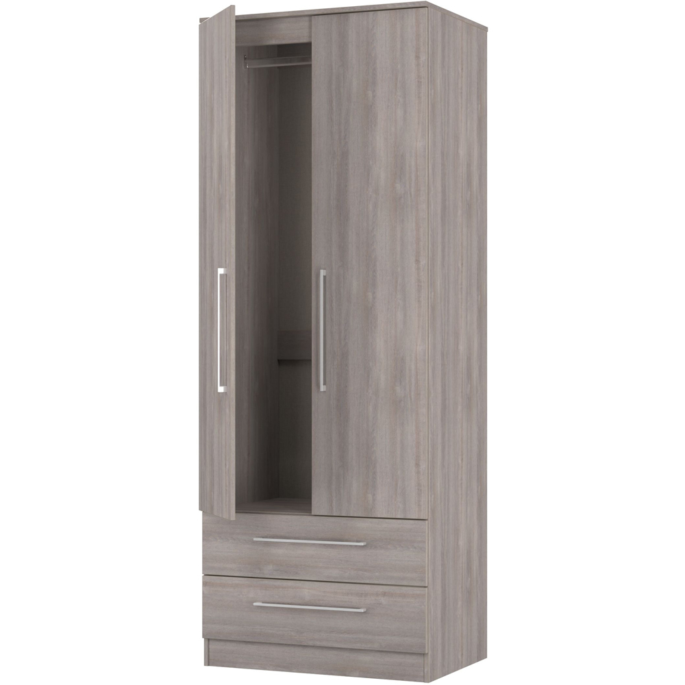 Crowndale Worcester 2 Door 2 Drawer Grey Oak Tall Wardrobe Ready Assembled Image 4