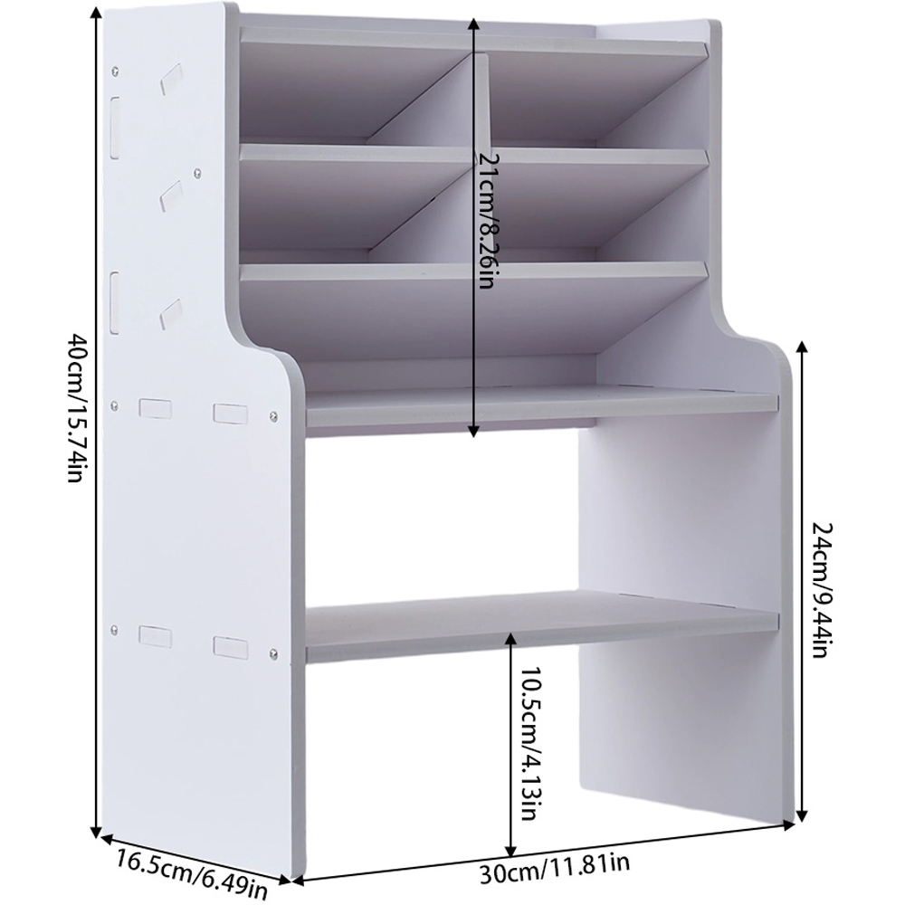 Living and Home 2 Shelf White Desktop Storage Shelf with Raised Base and Angled Compartments Image 9