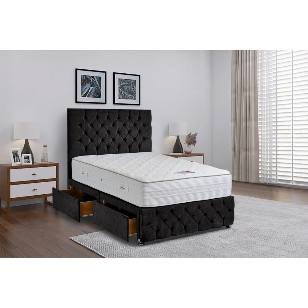 Eleganza Home Comfyzone Small Double Black Plush Divan Bed with Chesterfield Headboard Image 2