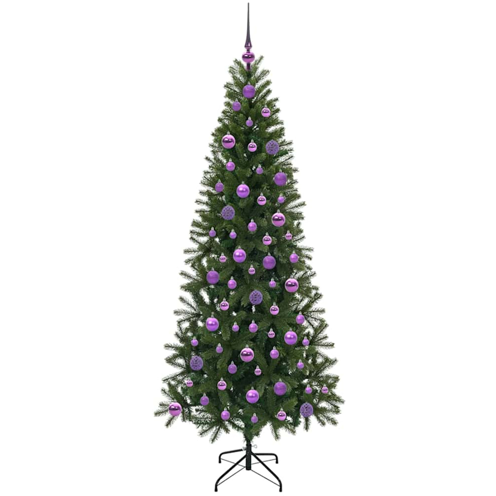 vidaXL Pre-Lit Lilac Baubles Green Artificial Christmas Tree 6ft Image 4