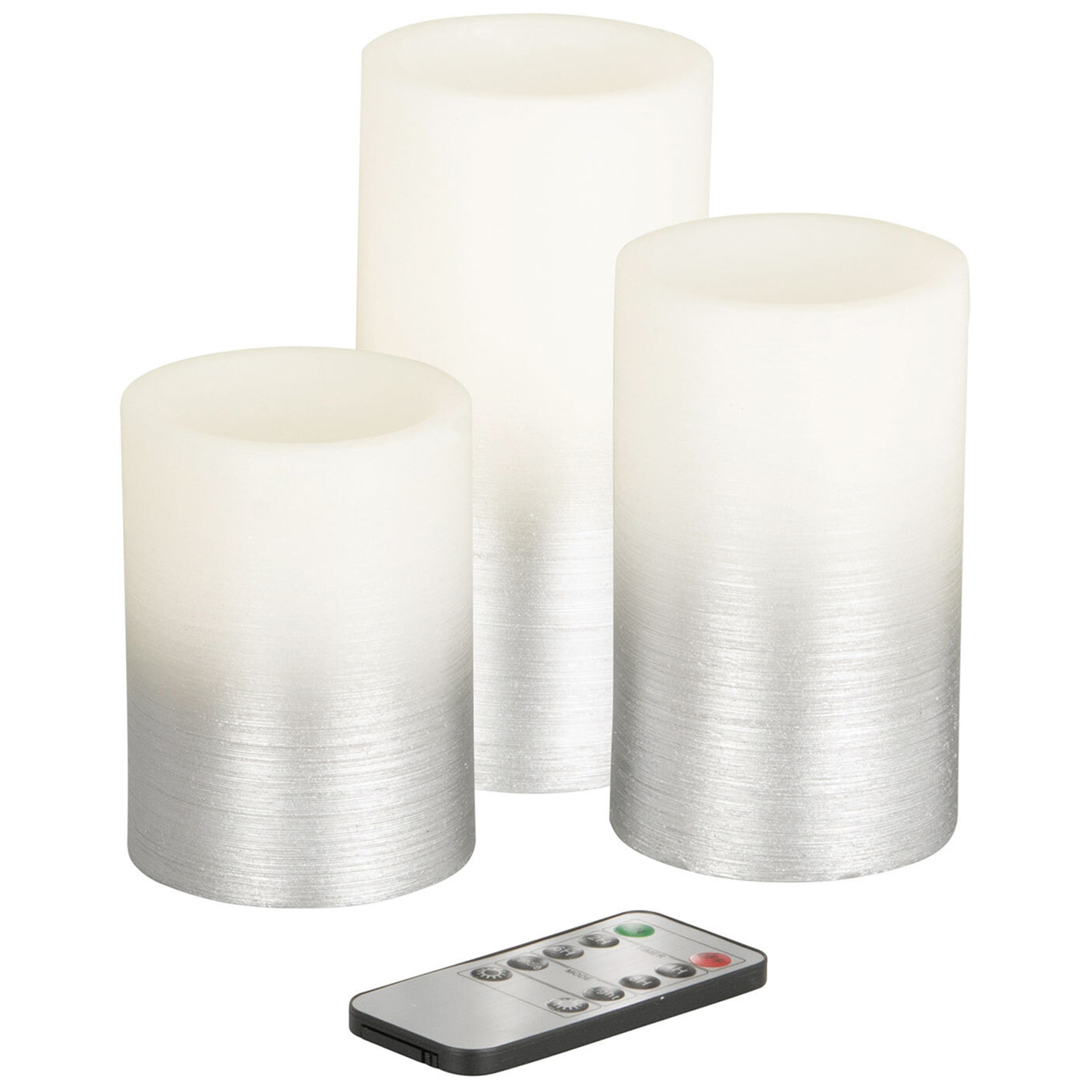 Pack of 3 Silver Ombre LED Candles with Remote Control Image