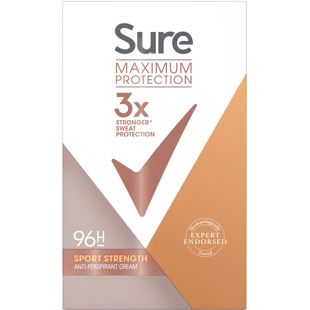 Sure Women Maximum Protection Sport Strength Anti-Perspirant Deodorant Cream Stick 45ml 36 Pack Image 3