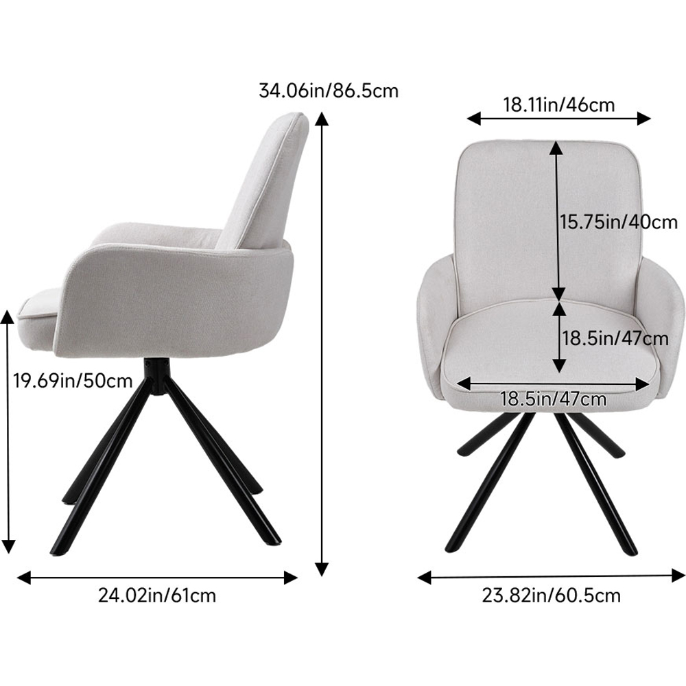 Living and Home White Linen Swivel Chair with Iron Legs Image 8