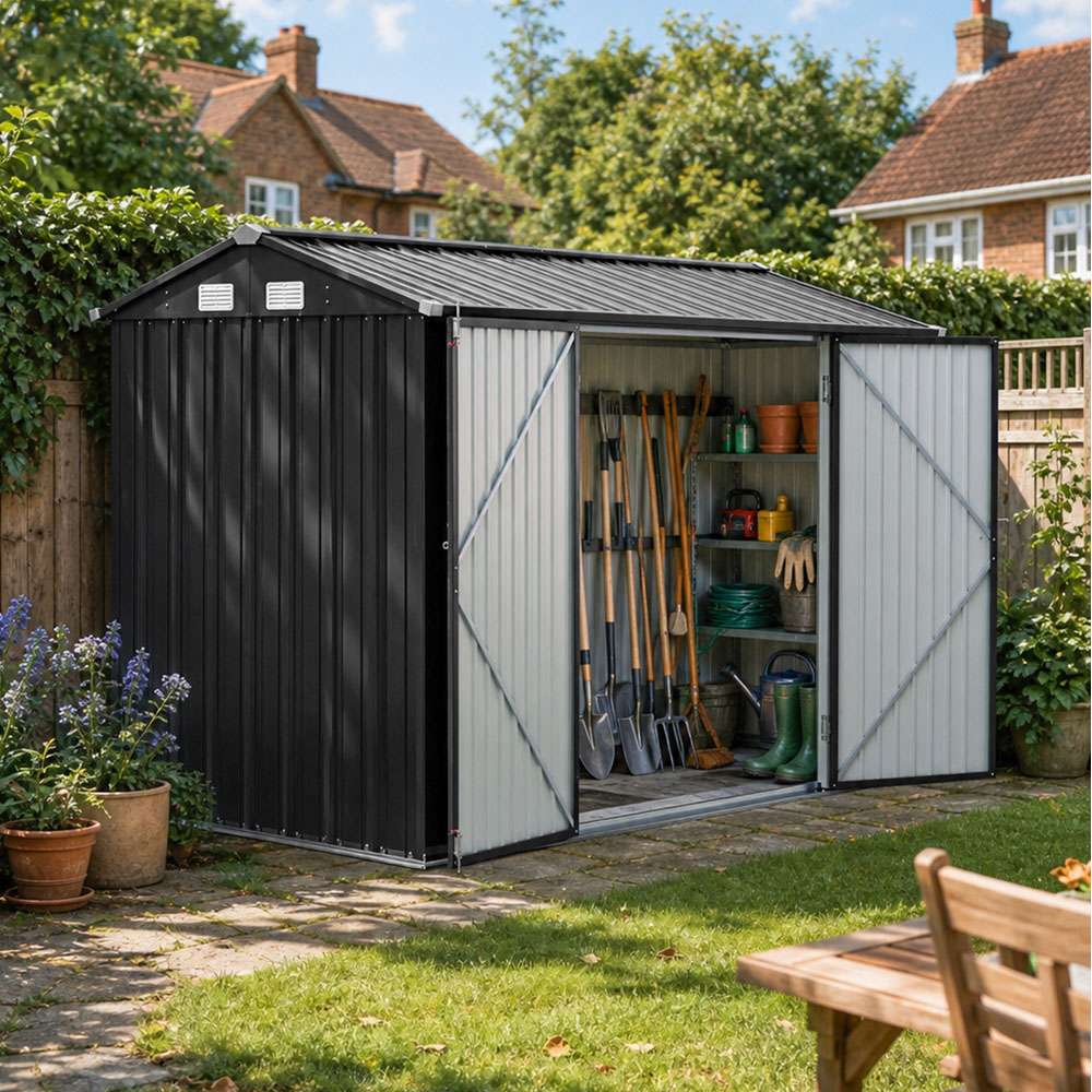 Living and Home 10 x 7ft Black Metal Apex Garden Storage Shed Image 2